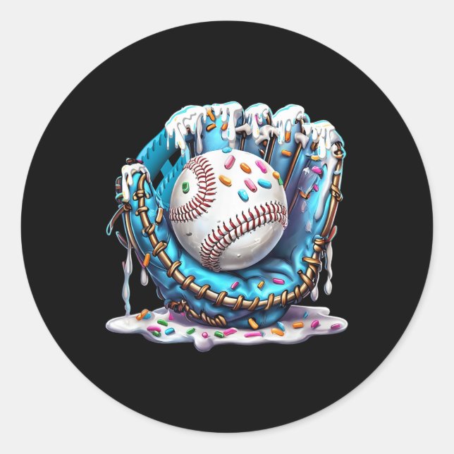 Sticker Rond Déchets De Baseball Crème De Glace Saupoudrer Gant (Devant)