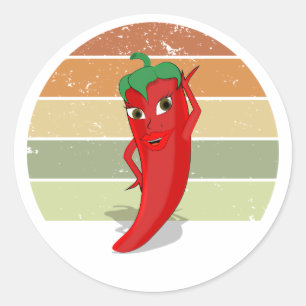 Sticker Rond Déchiré Retro Sunset Hot Pepper Diva Dessin