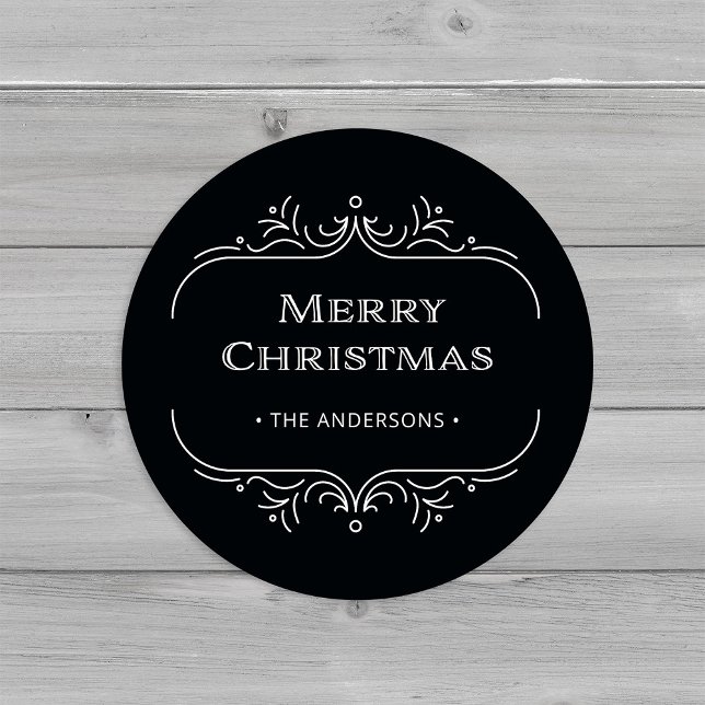 Sticker Rond Déco moderne | Élégant Noir Joyeux Noël (An elegant, back art deco style Christmas sticker)