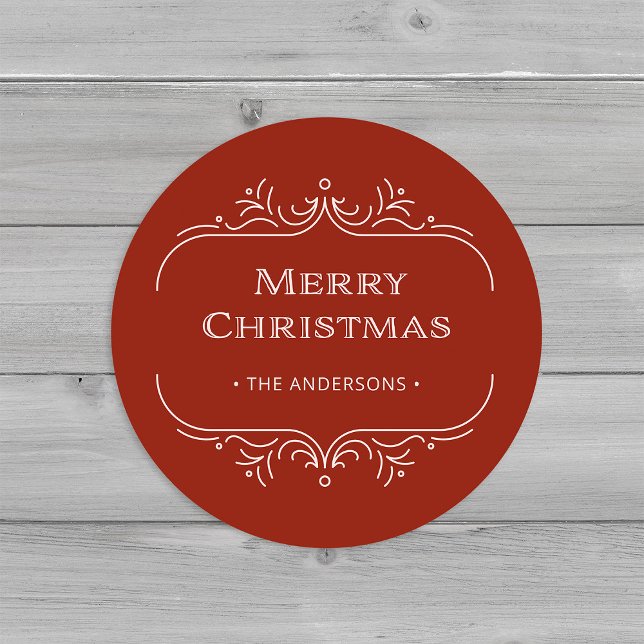 Sticker Rond Déco moderne | Joyeux Noël rouge et rose pâle (An elegant, festive red and blush pink art deco style Christmas sticker)