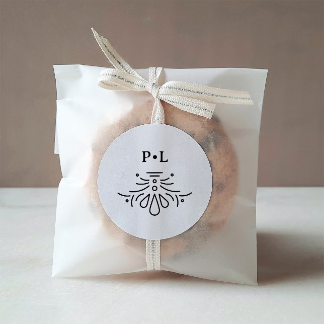 Sticker Rond Deco noir et blanc | Élégant mariage monogramme (Créateur téléchargé)