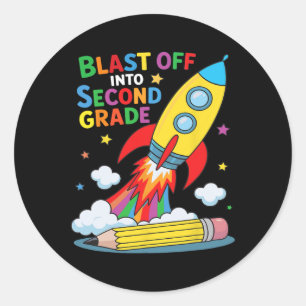 Sticker Rond Décoller en deuxième année Premier jour d'école 