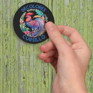 Sticker Rond DeColores Cursillo Colorful Floral Rooster Noir