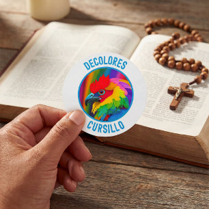 Sticker Rond DeColores Cursillo Coq Coloré Arc-en-ciel Vif