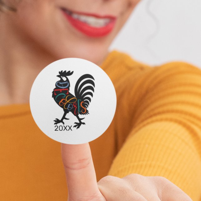 Sticker Rond DeColores Cursillo Rooster Noir Silhouette (Créateur téléchargé)
