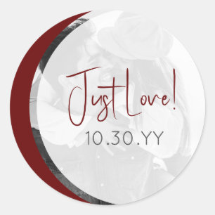Sticker Rond Décontracté Bourgogne Juste Amour Photo Mariage