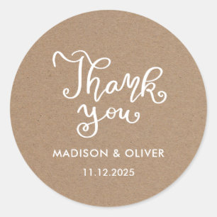 Sticker Rond Décontracté Chic Script Merci Rustique Mariage