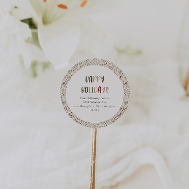 Sticker Rond Décontracté Festive Happy Holidays Enveloppe Phoqu (Créateur téléchargé)