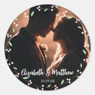 Sticker Rond décontracté lunette lunette photo mariage romantiq