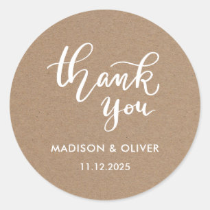 Sticker Rond Décontracté Merci de script Rustique Mariage