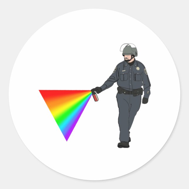 Sticker Rond Décontracté Pepper Spray Cop Arc-en-ciel avec coul (Devant)