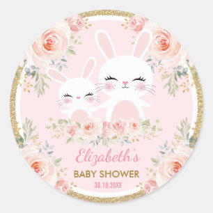 Sticker Rond Décor Baby shower lapin lapin rose mignon