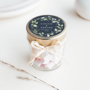 Sticker Rond Décor de la fête de mariage bleu marine Eucalyptus