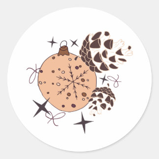 Sticker Rond Décor de Noël Brown, cône et étoile le