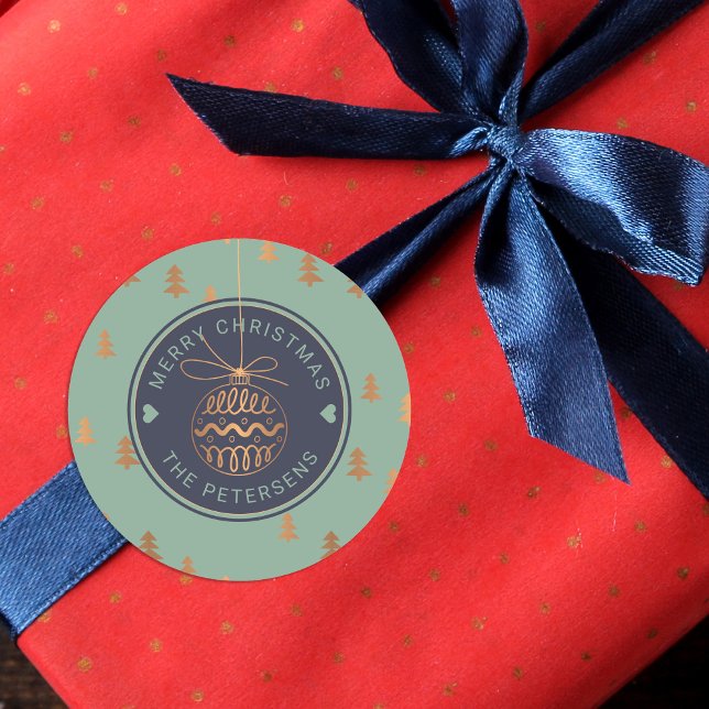 Sticker Rond Décor d'or rose sur Marine Sage Joyeux Noël (Créateur téléchargé)
