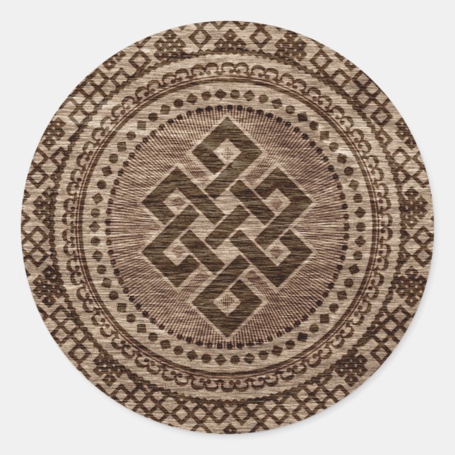 Sticker Rond Décor sans fin en noeud sur surface en bois (Devant)