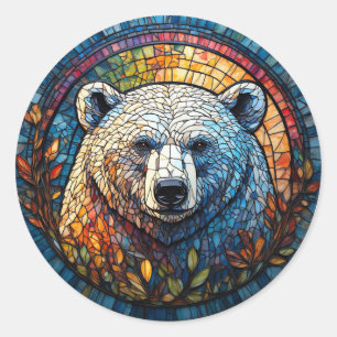 Sticker Rond Décoration Animale d'Hiver d'Ours Polaire, Cadeau