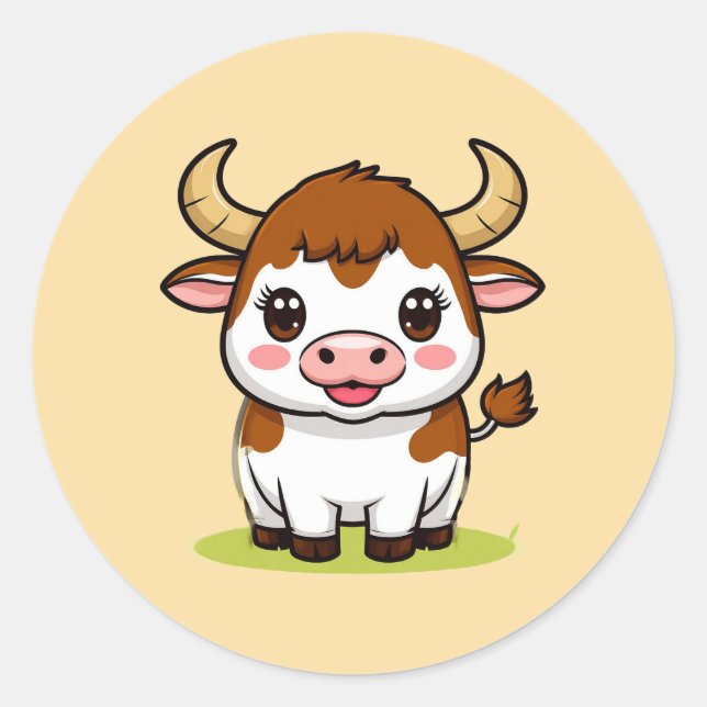 Sticker Rond Décoration de chambre d'enfants avec taureau de de (Devant)