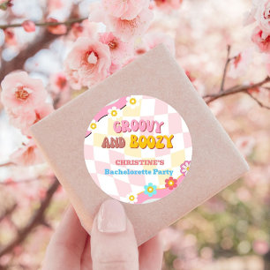 Sticker Rond Décoration de fête de bachelorette Groovy et buveu