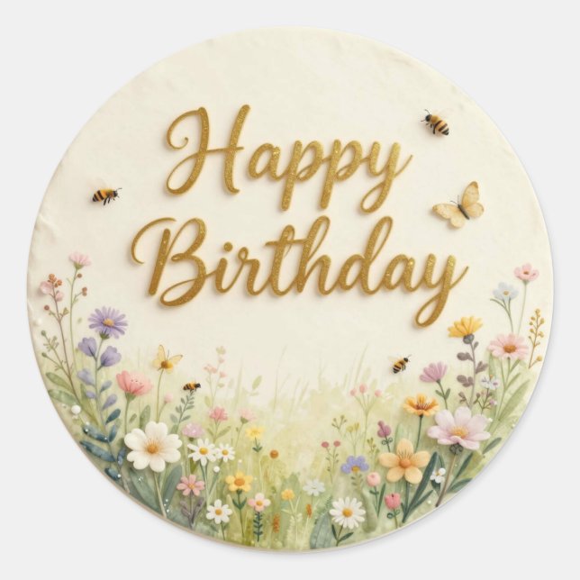 Sticker Rond Décoration de gâteau d'anniversaire Prairie de fle (Devant)