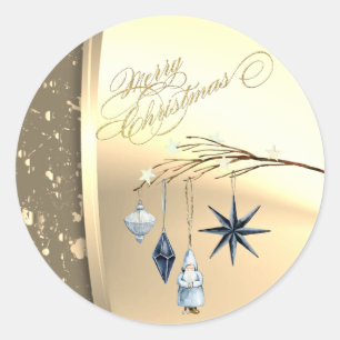 Sticker Rond Décoration d'hiver de Noël Faux Or