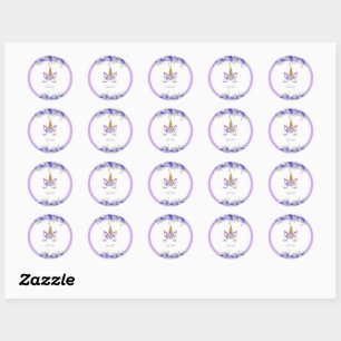 Sticker Rond Décorations d'anniversaire fraîches de licorne vio