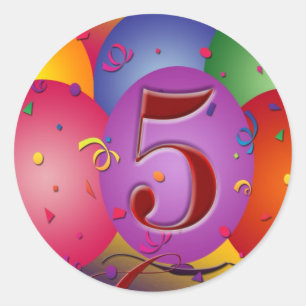 Sticker Rond Décorations de ballons de fête du 5e anniversaire