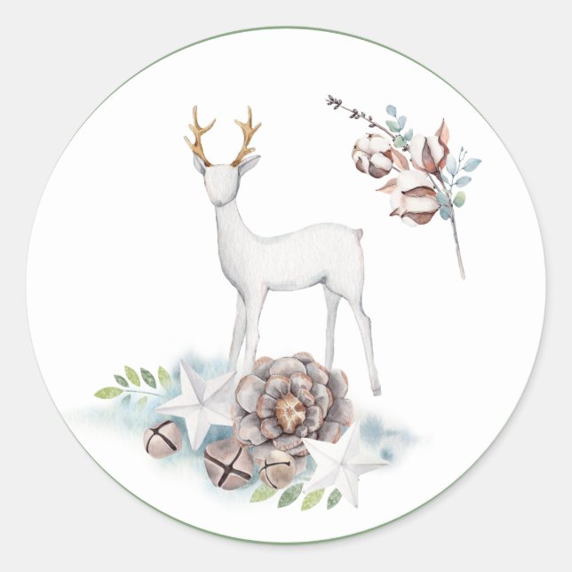Sticker Rond Décorations de cerfs et de Noël dans les Pastels (Devant)
