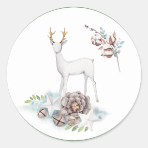 Sticker Rond Décorations de cerfs et de Noël dans les Pastels