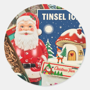Sticker Rond Décorations de Noël Rétro Vintage II