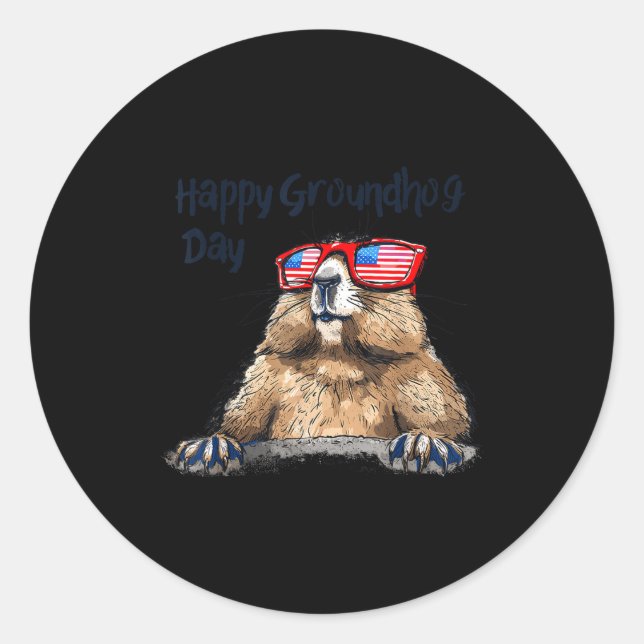 Sticker Rond Décorations drôles de Groundhog Day 2025 Groundhog (Devant)