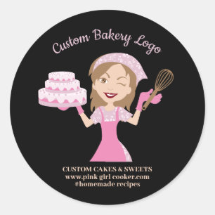 Sticker Rond Décoratrice de gâteaux Dame Cuisinière Violet Noir