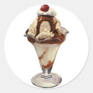 Sticker Rond Décors de sundaes de glace au chocolat chaud vinta