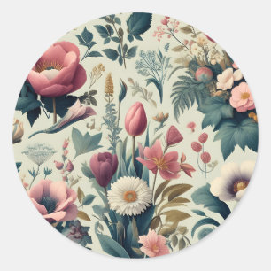 Sticker Rond Découvrez le Motif botanique fleuri de printemps