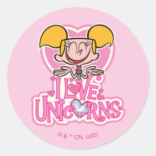 Sticker Rond Dee Dee - I Love Unicorns