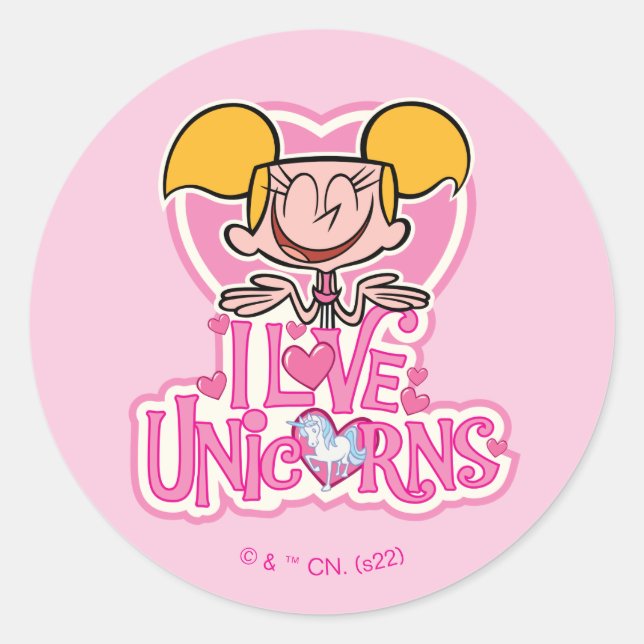 Sticker Rond Dee Dee - I Love Unicorns (Devant)