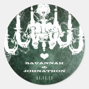 Sticker Rond Deep Forest Green Chandelier Vintage Mariage d'ois