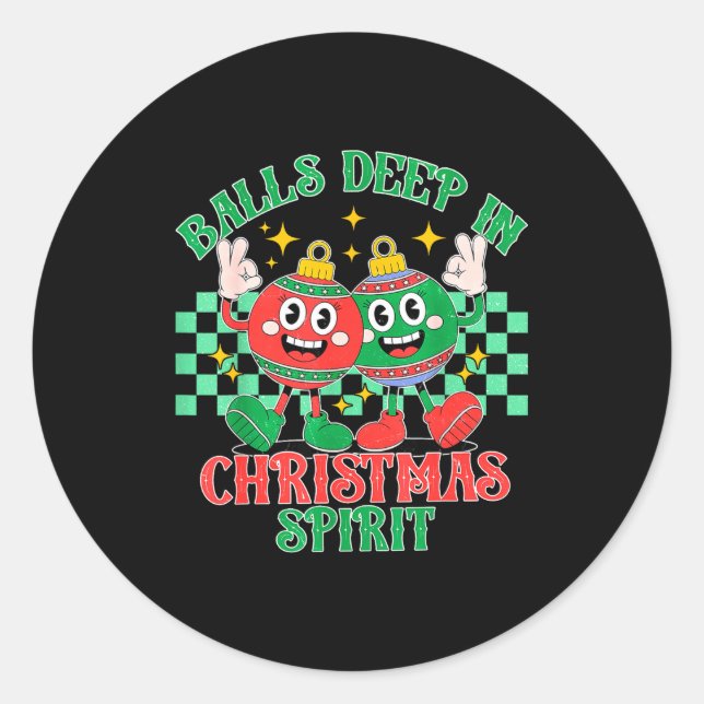 Sticker Rond Deep In Christmas Bauble Festive Checkered Xmas  (Devant)