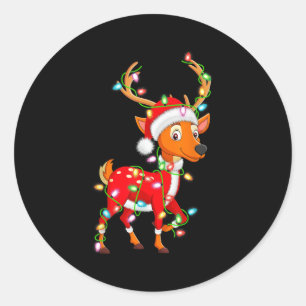 Sticker Rond Deer Christmas Lights Père Noël Costume mignon ani