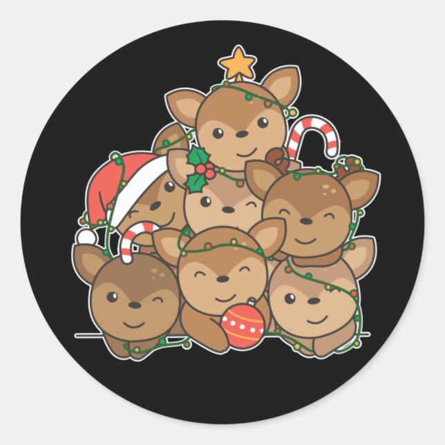 Sticker Rond Deer Christmas Tree Funny Animal Noël Classique (Devant)