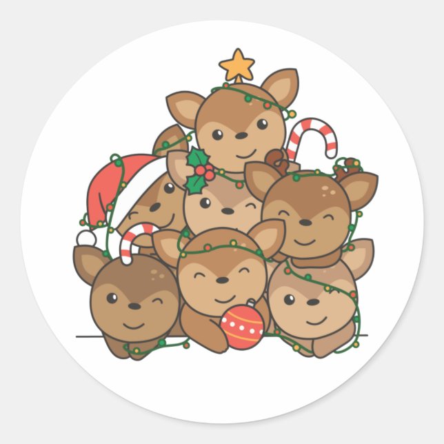 Sticker Rond Deer Christmas Tree Funny Animal Noël Classique (Devant)