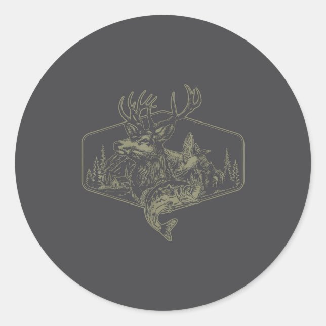 Sticker Rond Deer Duck Fishing Hunting Solves Most Of My Proble (Devant)