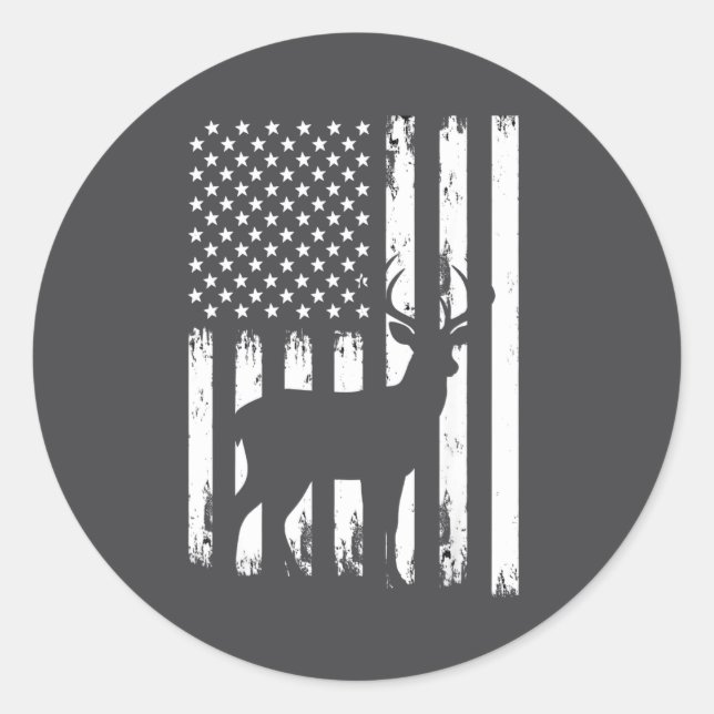 Sticker Rond Deer Hunting Hunter Camo Usa American Flag Patriot (Devant)