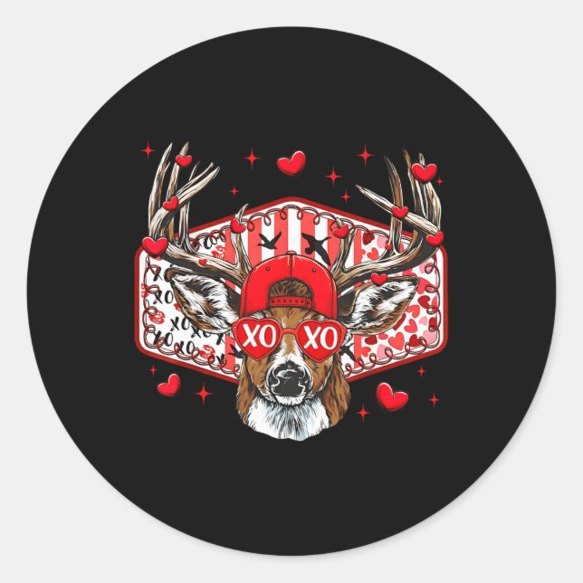 Sticker Rond Deer Hunting Xoxo Valentine Buck Boys Cap Men Wome (Devant)