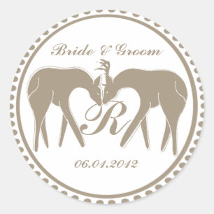 Sticker Rond Deer Love Mariage Monogramme