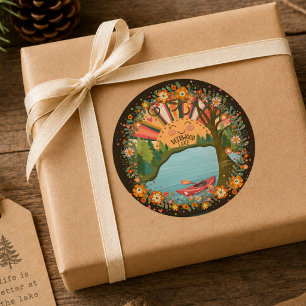 Sticker Rond Deerwood Lake Floral Kayak Coloré