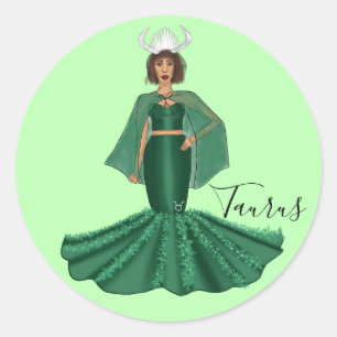 Sticker Rond Déesse du Taurus zodiaque avec cornes