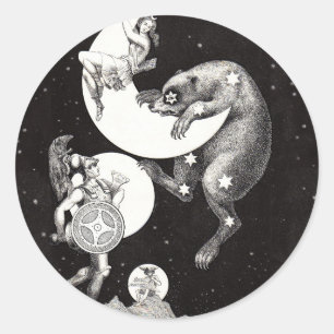 Sticker Rond Déesse lunaire céleste antique et ours Ursa Major