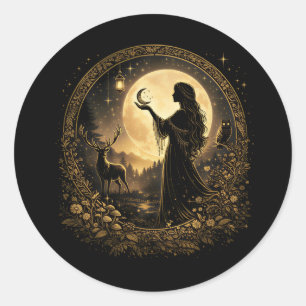 Sticker Rond Déesse Lunaire Vintage Femmes Célestes Féminines
