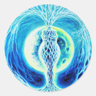 Sticker Rond Déesse néolithique avec lune